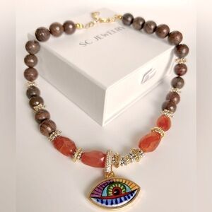 Evil Eye Gemstone Necklace | Handcrafted 22K Gold Plated Agate Stone Jewelry